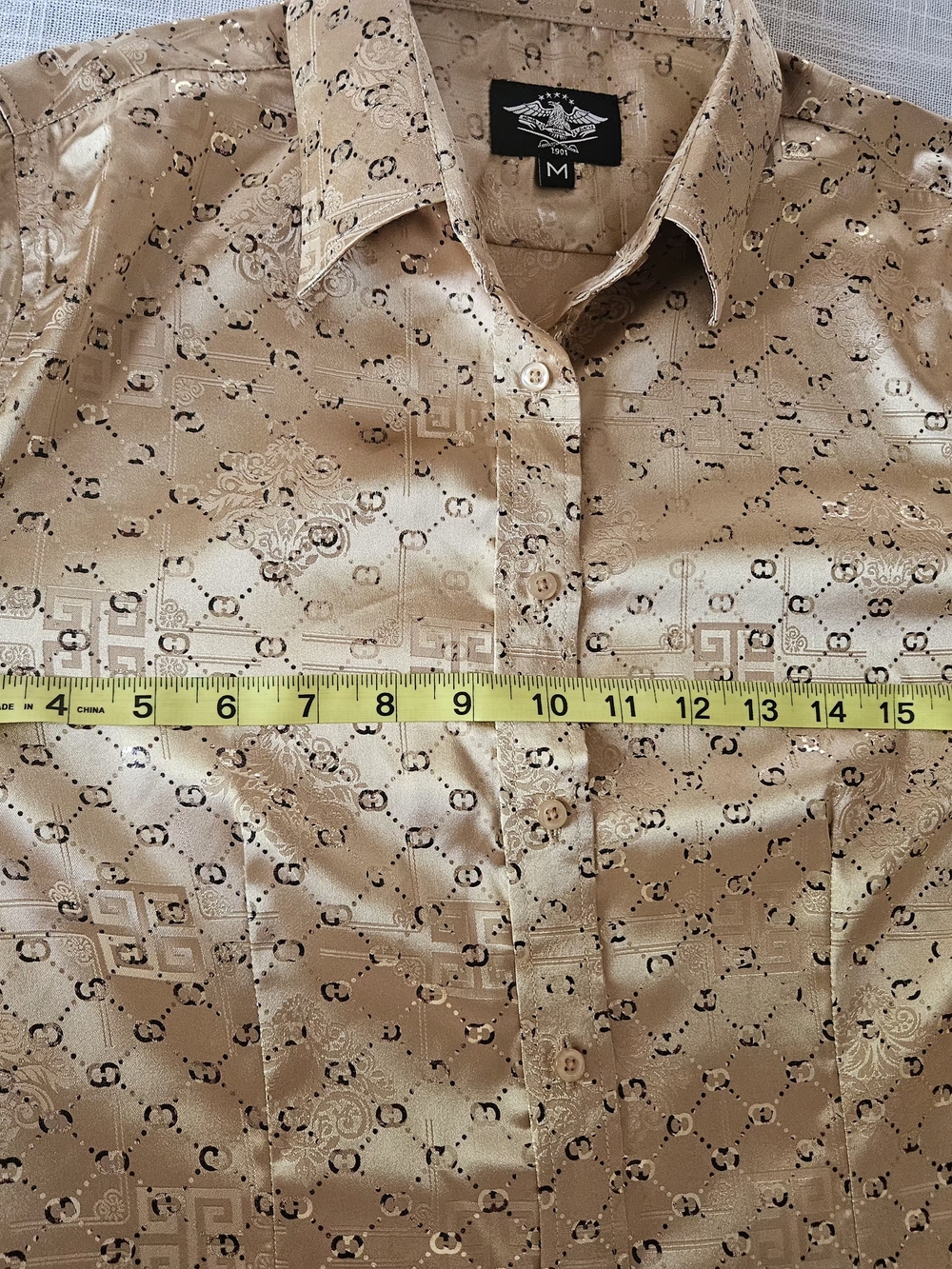 Valur 1901 Gold Metallic Patterned Button Down Shirt Medium - Picture 7 of 11